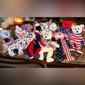 🇺🇸 TY Beanie Babies Patriotic Lot • 12pc Bundle • Spangle Glory Liberty Lefty